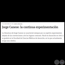 JORGE CANESE: LA CONTINUA EXPERIMENTACIN - Breve Antologa - Domingo, 03 de Noviembre de 2002